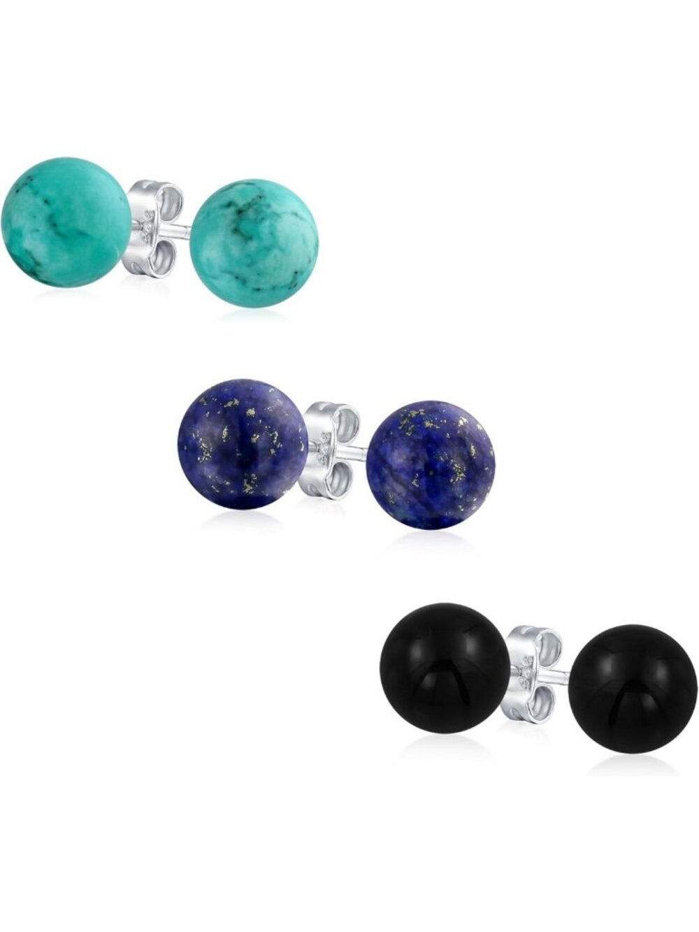Classic Birthstone Bead Ball Stud Earrings Set - 10MM Sterling Silver Jewelry